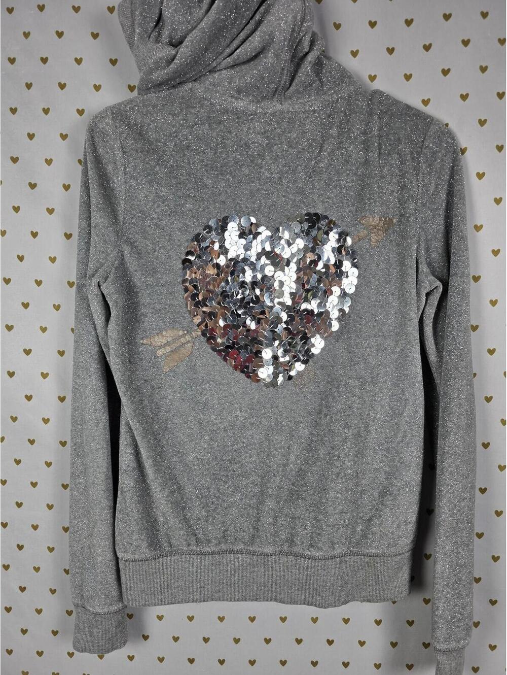 Victorias Secret Pink BLING GLITTER Heart Arrow Full Zip Hoodie Jacket MEDIUM